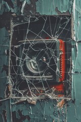 Aufkleber - A cracked window with a hole in it