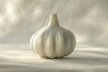 Wall Mural - A close-up shot of a garlic bulb sitting on a table, ideal for use in recipes or food-related contexts