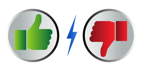 Poster - Like and dislike icon thumbs up down colorful vector 3d buttons for websites and mobile apps