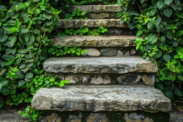 Aufkleber - Stone stairs leading to a beautiful garden entrance with lush greenery and flowers