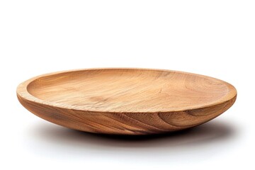 Sticker - A simple wooden bowl sits on a clean white surface, perfect for decorating or showcasing