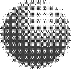 Poster - Bitmap pixel arcade game effect. Circle with bit pattern texture. Round y2k halftone element. Aesthetic globe with dither gradient. 2000s noisy illustration