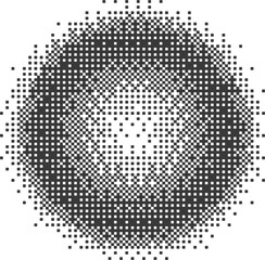 Poster - Bitmap pixel arcade game effect. Circle with bit pattern texture. Round y2k halftone element. Aesthetic globe with dither gradient. 2000s noisy illustration