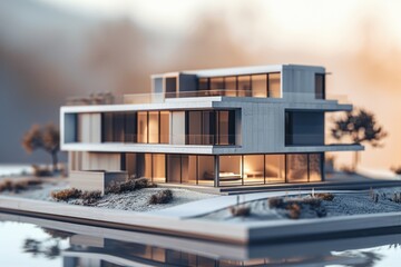 Aufkleber - A miniature house model placed on a table, great for decorative or demonstration purposes