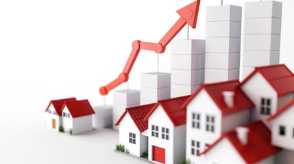 Poster - A row of houses with a red arrow pointing upwards, possibly indicating direction or guidance