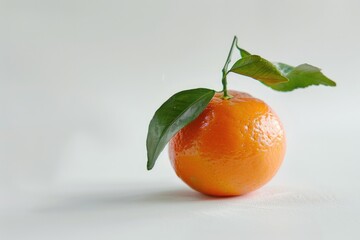 Poster - A close-up shot of an orange with a leaf sitting on top, ideal for use in still life photography, food or nature-themed projects