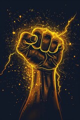 Poster - A close-up shot of a hand with electricity emitting from the palm, ready to strike