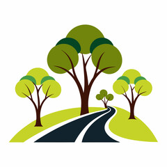 Wall Mural - trees with road silhouette vector art illustration