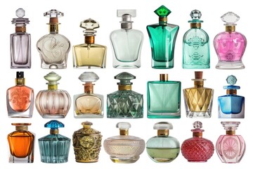 Poster - Various colored glass bottles arranged on a clean white background