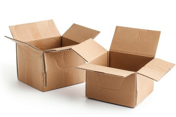 Poster - Two empty cardboard boxes sit side by side on a white surface, awaiting contents