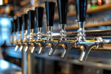 Poster - Row of beer taps in a bar