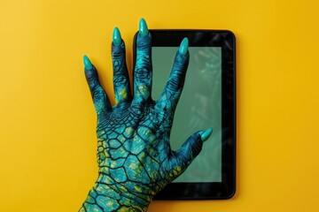 Poster - A person's hand with green paint applied
