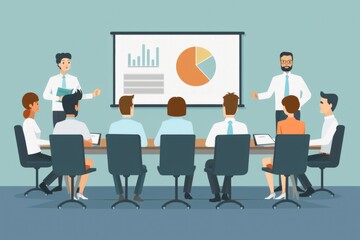 Poster - Group of people seated at a conference table for discussion or presentation, great for business and corporate use