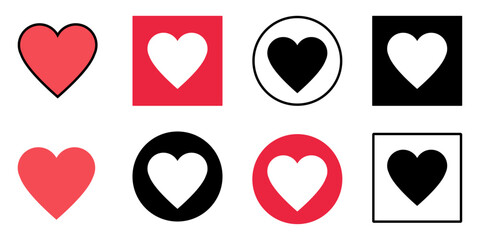 Wall Mural - love icon set vector buttons nubes sign symbol reaction like good emotions heart shape red colored i
