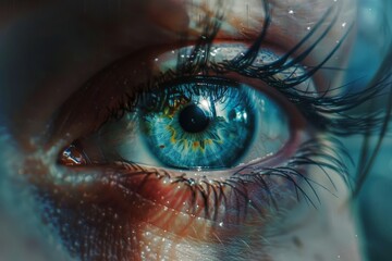 Poster - this close-up captures a mesmerizing blue eye featuring vibrant colors and intricate patterns, illum
