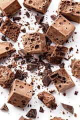 Poster - A pile of chocolate fudges on a white surface, great for showcasing sweet treats or desserts