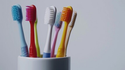 Poster - A colorful selection of toothbrushes arranged in a single cup