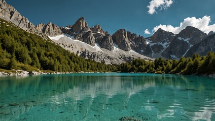 Poster - Turquoise water of Sorapis Lake in the Alps