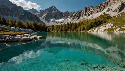 Poster - Turquoise water of Sorapis Lake in the Alps