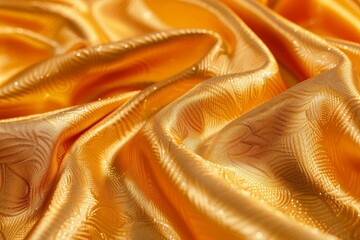 Poster - Luxurious golden silk cascades softly, displaying rich textures and subtle sheen as it catches the warm light, creating an inviting and elegant atmosphere.
