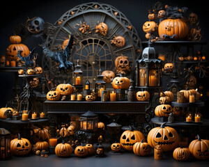 Wall Mural - halloween pumpkin 3d object background illustration orange celebration holiday generative Ai.