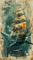 Poster - Vintage Ship Sailing on a Map: A Whimsical Journey