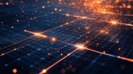 Poster - Immerse yourself in a captivating digital background that showcases glowing lines and vibrant sparks, making it the perfect choice for various applications in tech, AI, data, audio, and graphics