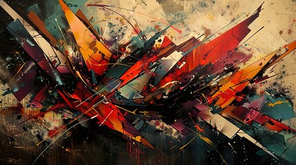 Poster - Abstract Geometric Graffiti Art: Bold Colors and Dynamic Shapes