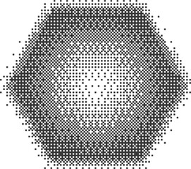 Poster - Bitmap pixel arcade game effect. Hexagon y2k halftone shape. Dither aesthetic gradient pentagon icon. 2000s design grainy illustration