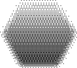 Poster - Bitmap pixel arcade game effect. Hexagon y2k halftone shape. Dither aesthetic gradient pentagon icon. 2000s design grainy illustration