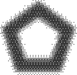 Poster - Bitmap pixel arcade game effect. Hexagon y2k halftone shape. Dither aesthetic gradient pentagon icon. 2000s design grainy illustration