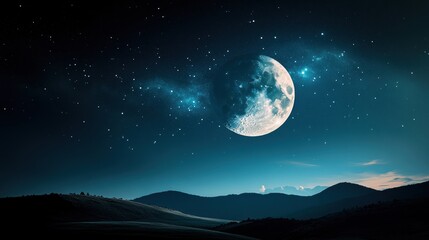 Wall Mural - a photograph of the moonlit sky, showcasing the celestial bodies and the stars twinkling against the