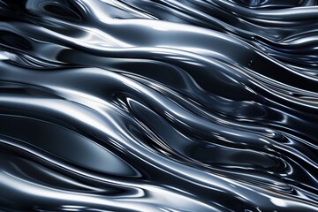 Poster - The image displays a dark liquid surface with smooth, undulating waves reflecting light, creating an intriguing pattern that evokes a sense of motion and depth.