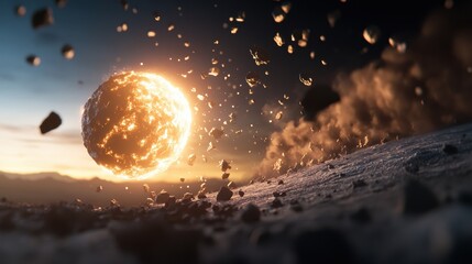 Wall Mural - a depiction of an asteroid impact event, capturing the destructive power of these celestial objects.