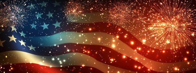 Fireworks Illuminate the American Flag on Independence Day Celebrations at Night