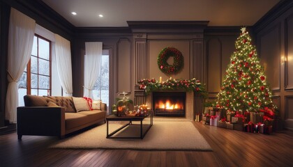 christmas room and fireplace