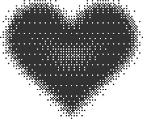 Poster - Bitmap pixel arcade game effect. Hearts y2k halftone pattern shape. Dither aesthetic gradient glow icon. 2000s design grainy illustration