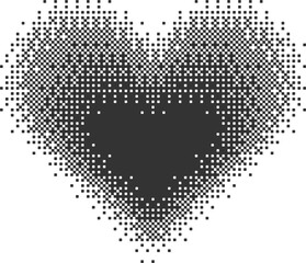 Poster - Bitmap pixel arcade game effect. Hearts y2k halftone pattern shape. Dither aesthetic gradient glow icon. 2000s design grainy illustration