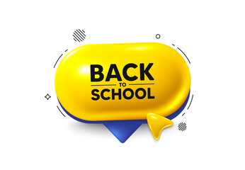 Wall Mural - Offer speech bubble 3d icon. Back to school tag. Education offer. End of vacation slogan. Back to school chat offer. Speech bubble cursor banner. Text box balloon. Vector