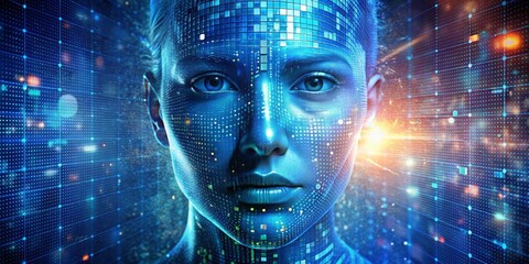 Digital Woman in a Matrix of Code, AI, digital art, cyberpunk, artificial intelligence
