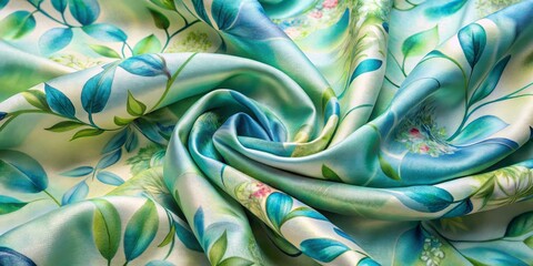 Whimsical Watercolor Floral Silk Fabric, Flowing Green and Blue, Nature Inspired, Silk Fabric, Floral Print, Watercolor Painting