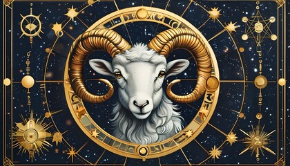 Futuristic Aries Zodiac Symbol in a Captivating Cosmic Background with Astrology Elements