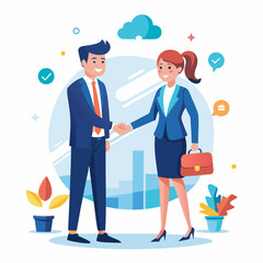 Wall Mural - Shaking hands, businesspeople white background in a vector illustration