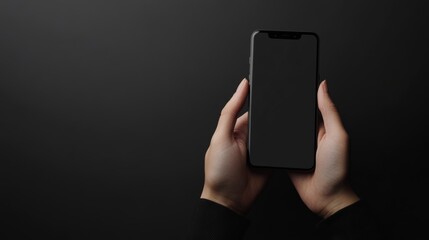Poster - Smartphone in a hand against a dark background, spotlight on personal online activities like dating and socializing.
