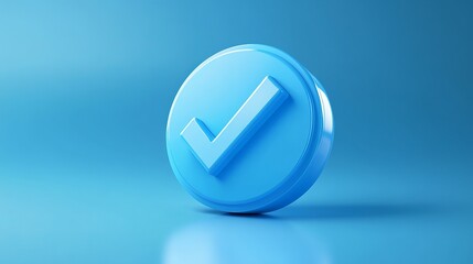 A 3D vector illustration of a blue verified account icon, featuring a checkmark in a rounded starburst shape, symbolizing an approved profile on social media