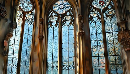 Wall Mural - Majestic Gothic Window Framing a Celestial View