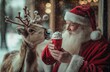 © Vladislav - Santa Claus treats the reindeer with delicious ice cream, warm colors, soft lighting