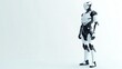 © BozStock - Futuristic humanoid robot standing on a white background.