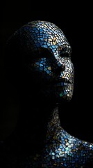 Aufkleber - Abstract human face made of reflective mosaic tiles in low light. Concept of digital identity and technology.