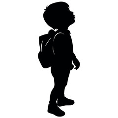 Poster - silhouette of a child with a backpack and a backpack Hyper-realism unfolds in the delicate strokes of Alphonse Mocha, intricately detailed and softly